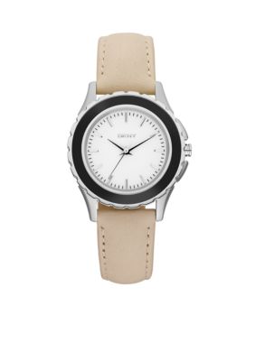 DKNY Silver-Tone and Black Stainless Steel Nude Leather Three-Hand Watch
