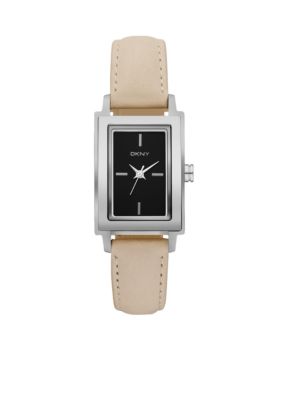 DKNY Nude Leather and Silver-Tone Stainless Steel Three-Hand Watch