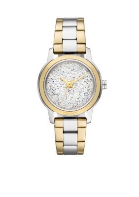 DKNY Ladies Silver-Tone and Gold-Tone Stainless Steel Three-Hand Glitz Watch