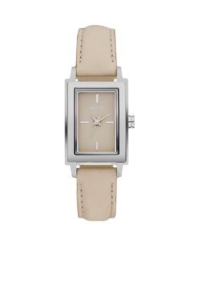 DKNY Nude Leather and Silver-Tone Stainless Steel Three-Hand Watch