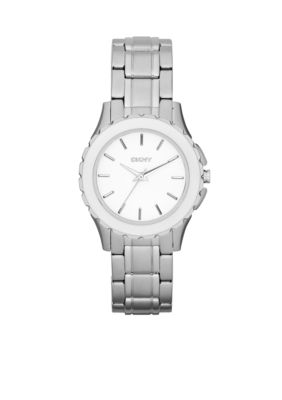 DKNY Ladies Silver-Tone Stainless Steel Three-Hand Glitz Watch
