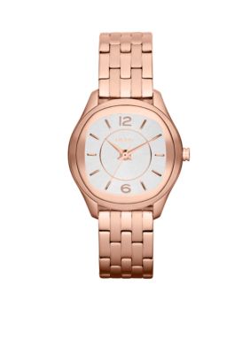 DKNY Ladies Rose Gold-Tone Stainless Steel Three-Hand Watch