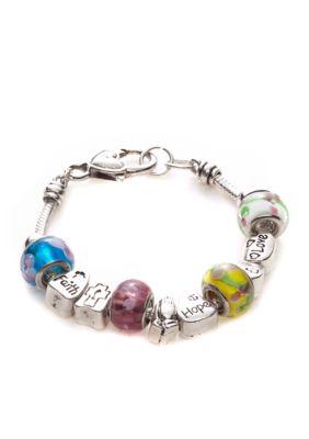 Kim Rogers&reg; Boxed Multi Colored Stone and Silver Inspirational Scripted Charmable Bracelet