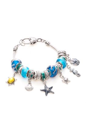 Kim Rogers Boxed Silver, Blue and Green Charmable Bracelet with Sea Life Motif Charms
