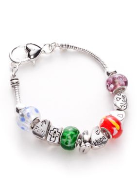 Kim Rogers Inspirational Multi Glass Bead Charm Slider Bracelet