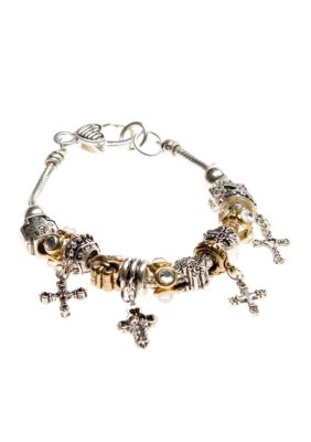 Kim Rogers Two Tone Cross Charm Slider Bracelet
