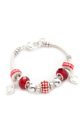 Kim Rogers Box Red Pave Heart Charm Bracelet