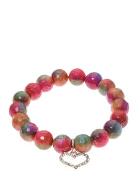 Kim Rogers Agate Stretch Bead Bracelet with Pave Open Heart Charm