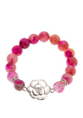 Kim Rogers Genuine Pink Stone Flower Stretch Bracelet
