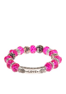 Kim Rogers Inspirational Glass Stretch Pink Bracelet