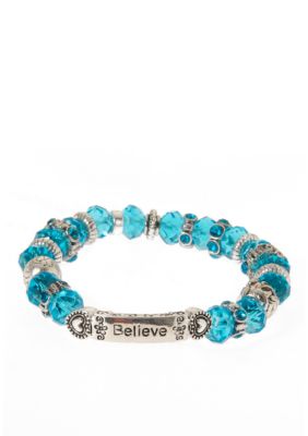 Kim Rogers Aqua Blue Glass Stretch Inspirational Stretch Bracelet