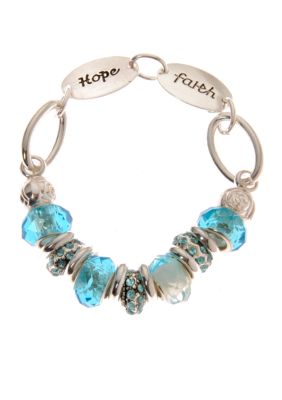 Kim Rogers Inspirational Silver And Blue Charm Bracelet with Clasp