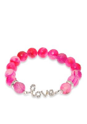 Kim Rogers Pink Agate Stretch Bead Bracelet With Pave Love
