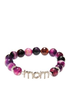 Kim Rogers Purple Agate Stretch Bead Bracelet with Silver Pave 