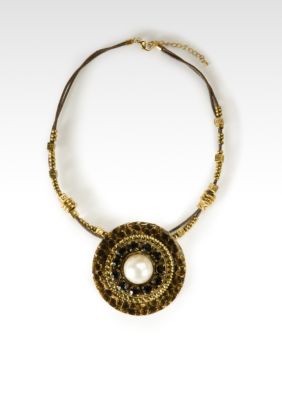 Erica Lyons Jet, Gold and Pearl Medallion Necklace