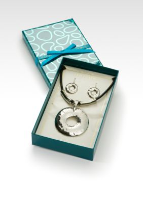 Erica Lyons Hammered Circle Necklace and Earring Box Set