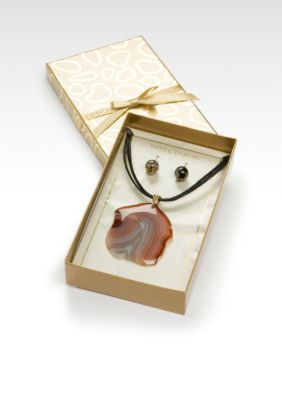 Erica Lyons Neutral Agate Necklace and Earring Box Set