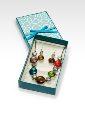 Erica Lyons Murano and Silver Bead Necklace and Earring Box Set