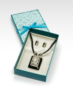 Erica Lyons Black with Silver Scroll Necklace and Earring Box Set
