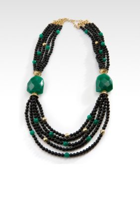 Erica Lyons Black and Green 5 Row Bead Necklace