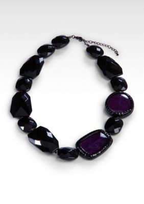Erica Lyons Black and Purple Faceted Bead Necklace
