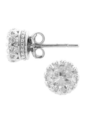 Belk Silverworks Sterling Silver and Cubic Zirconia Round Crown Set Stud Earring