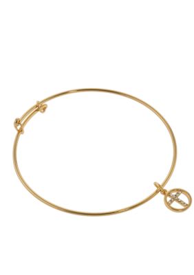 Belk Silverworks Adjustable Bangle in 24K Gold Over Silver Plate With Cross Charm Drop
