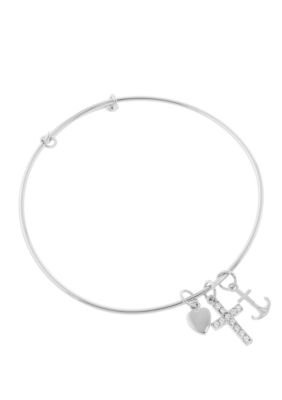 Belk Silverworks Adjustable Bangle With Cross, Anchor, Heart Charms