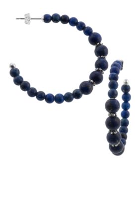 Belk Silverworks Lapis Beaded Hoop Earrings