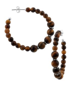 Belk Silverworks Tiger Eye Beaded Hoop Earrings