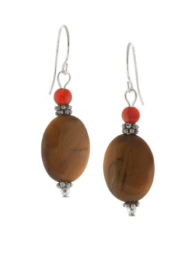 Belk Silverworks Tiger Eye Oval Bead Drop Earring