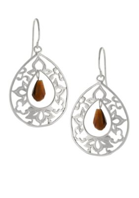 Belk Silverworks Filigree Open Teardrop with Tiger Eye Center Drop Earring
