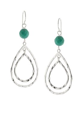 Belk Silverworks Hammered Double Teardrop Earring with Turquoise Bead Accent