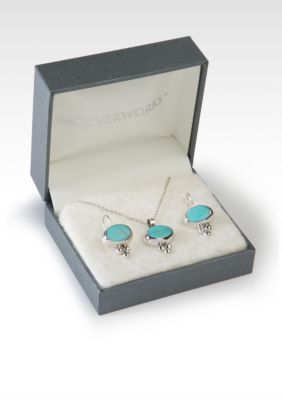 Belk Silverworks Oval Turquoise Pendant & Earring Set