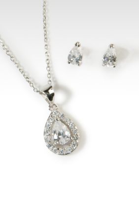 Belk Silverworks Clear Cubic Zirconia Teardrop Pendant and Earring Set