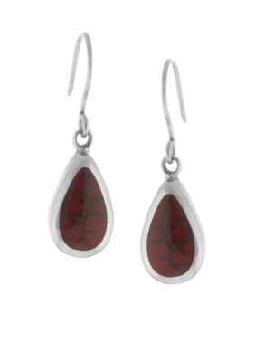 Belk Silverworks Sterling Silver and Red Jasper Inlay Teardrop Earrings