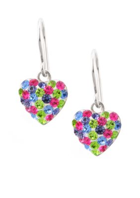 Belk Silverworks Pave Crystal Multi Pastel Heart Drop Earring