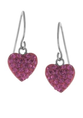 Belk Silverworks Sterling Silver and Pave Crystal Pink Heart Drop Earring