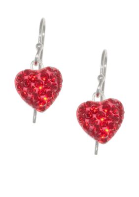 Belk Silverworks Pave Crystal Red Heart Drop Earring