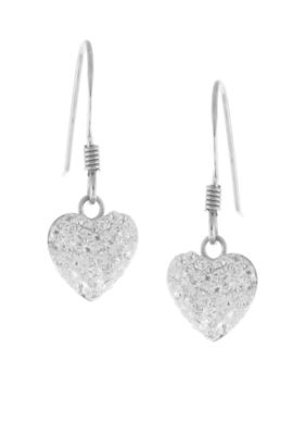 Belk Silverworks Sterling Silver and Pave Crystal Clear Heart Drop Earring
