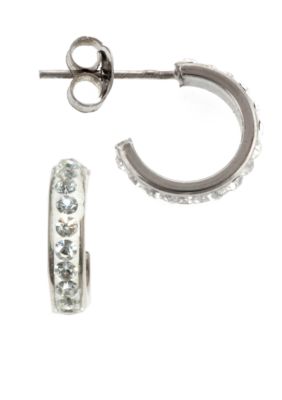 Belk Silverworks Pave Crystal Clear Small Hoop Earring