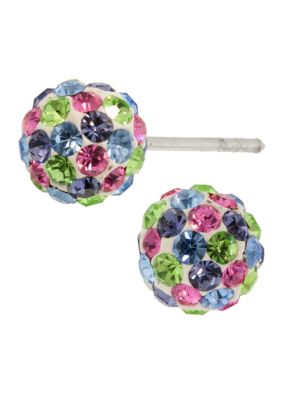 Belk Silverworks Sterling Silver and Pave Crystal Ball Stud Earring
