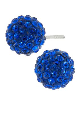 Belk Silverworks Sterling Silver and Pave Crystal Blue Ball Stud Earring