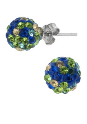 Belk Silverworks Sterling Silver and Pave Crystal Multi Blue 8mm Ball Stud Earring