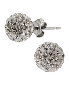 Belk Silverworks Sterling Silver and Pave Crystal Clear 8mm Ball Stud Earring