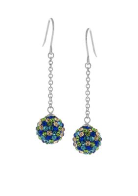 Belk Silverworks Sterling Silver and Pave Crystal Multi Blue Ball Chain Drop Earring