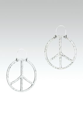 Lucky Brand Jewelry Silver Peace Sign Earrings