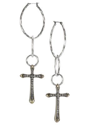 Lucky Brand Jewelry Silver Hammered Hoop Cross Earrings