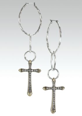 Lucky Brand Jewelry Silver Hammered Hoop Cross Earrings