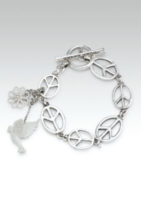 Lucky Brand Jewelry Silver Peace Sign Link Bracelet